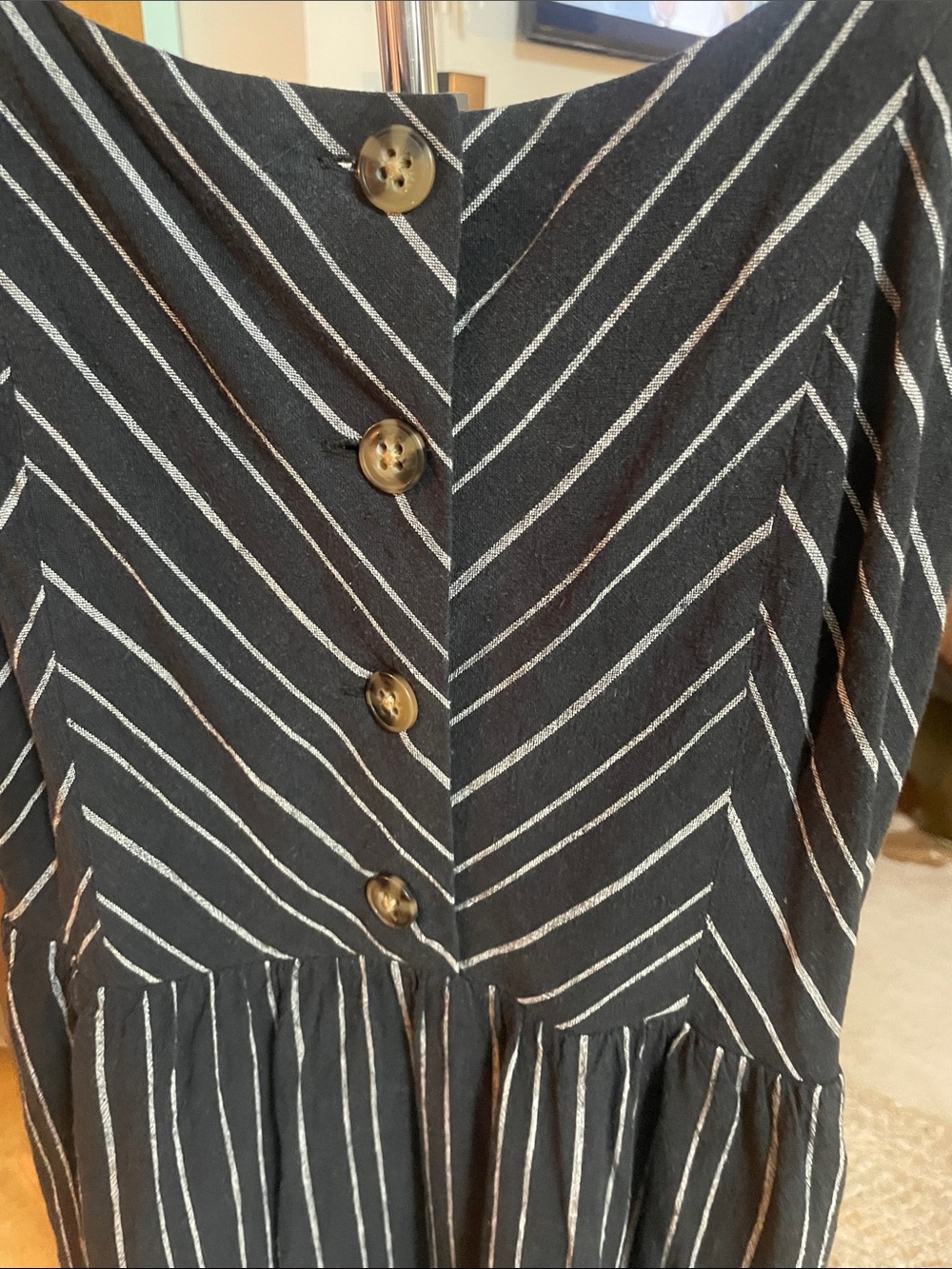 Reitmans Black and White Striped Button-Front Midi Dress with Wide Straps - Picture 3 of 8